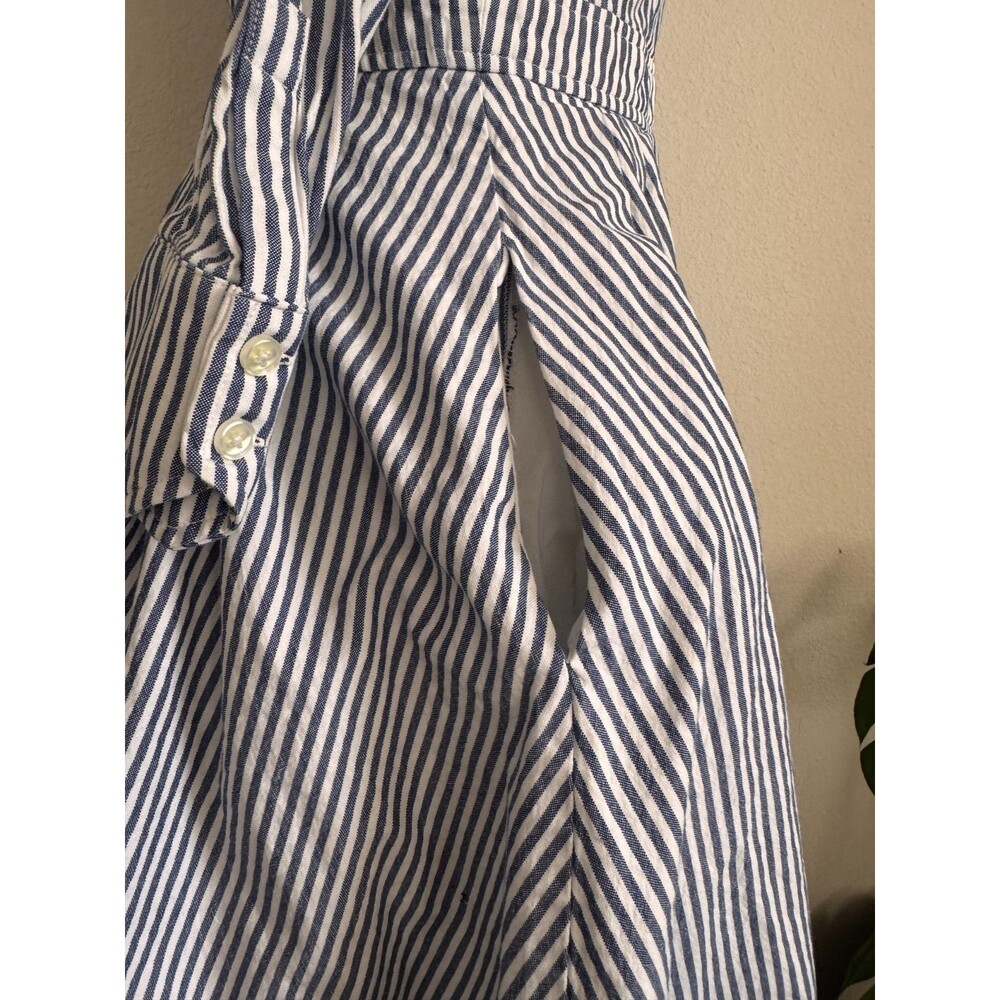 Eliza J Blue White Striped Shirt Dress 100% Cotton Button Front Size 4 Pockets - Picture 5 of 12